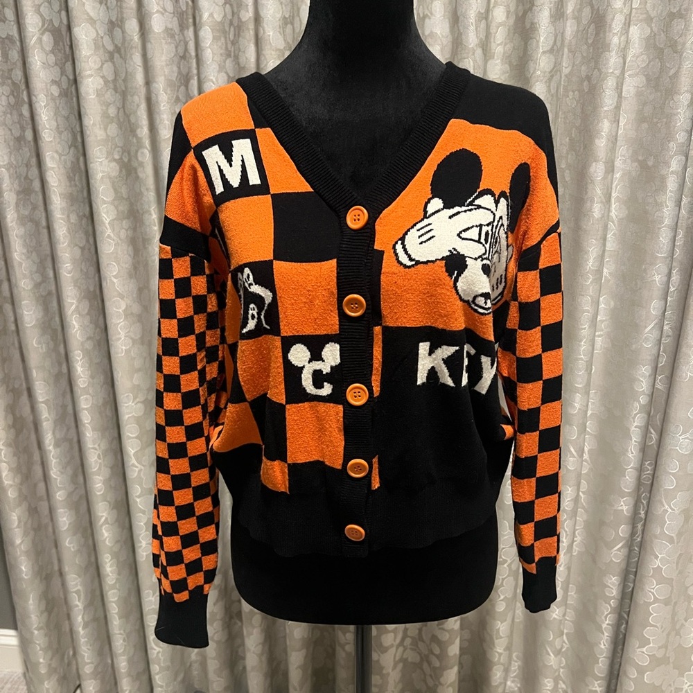 Disney Black and Orange Checkered Sweater